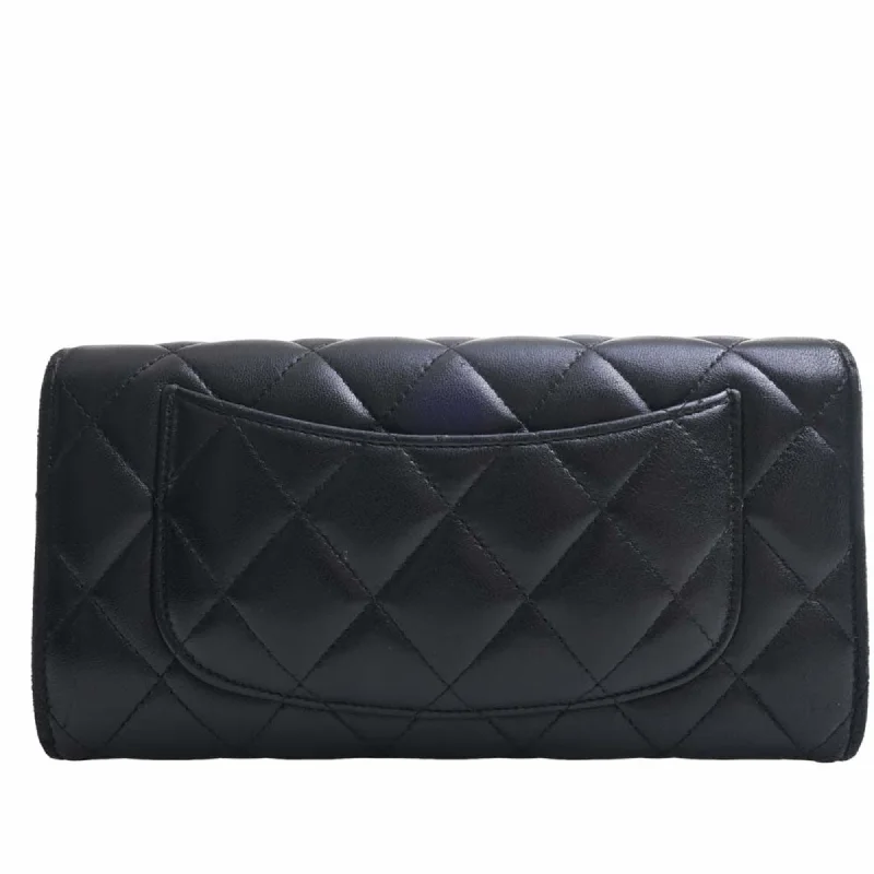 Chanel New Arrival Handbag with Gold HardwareCHANEL Lambskin Matelasse Coco Mark Bifold Long Wallet Black Ladies