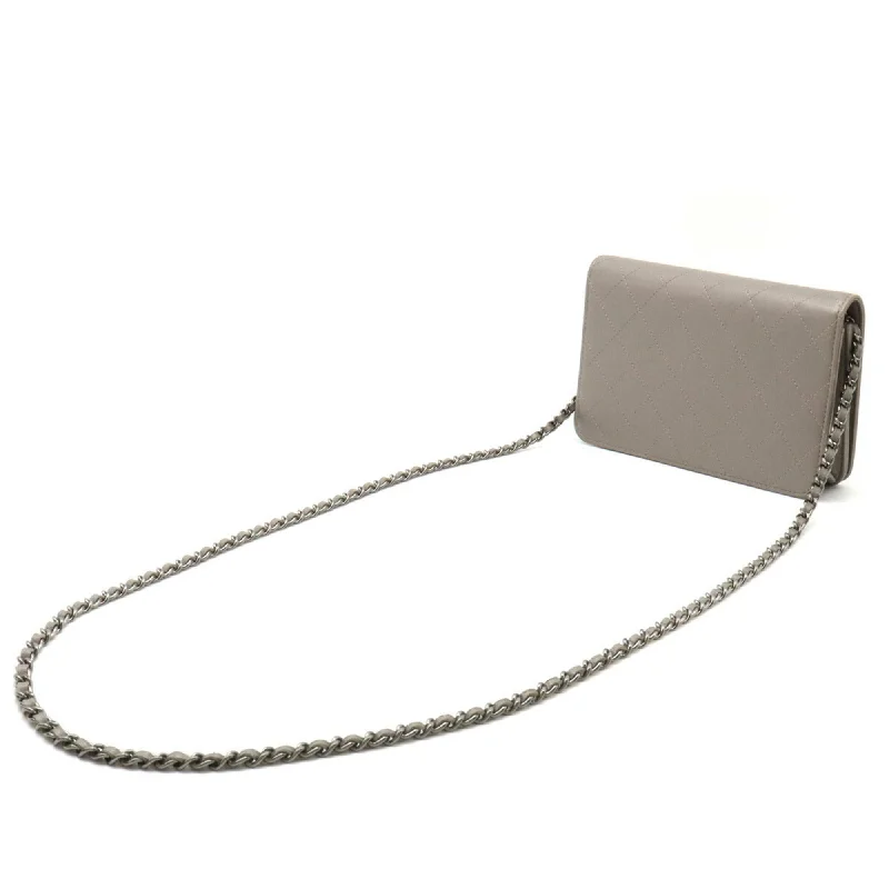 Chanel Small Crossbody Bag for TravelCHANEL Matelasse Coco Mark Chain Shoulder Bag Pochette Metallic Leather Gray