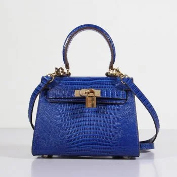 Hermes Kelly 20cm Lizard Leather Bag Electric Blue Gold