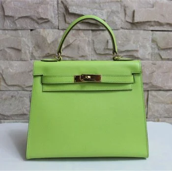 Hermes Kelly 28cm Epsom Leather Handbag Green Gold