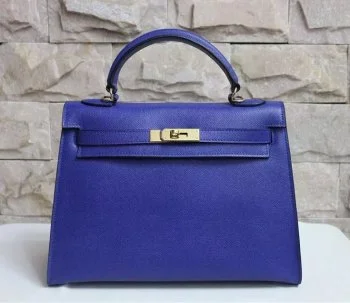 Hermes Kelly 32cm Epsom Leather Handbag Electric Blue Gold