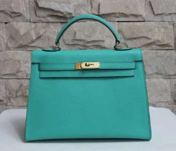 Hermes Kelly 32cm Epsom Leather Handbag Lake Green Gold