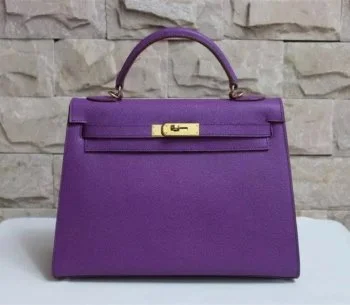 Hermes Kelly 32cm Epsom Leather Handbag Purple Gold