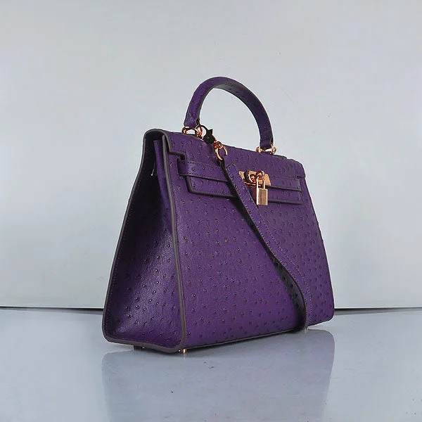 Hermes Kelly 32cm Ostrich Vein 6108 Purple Golden