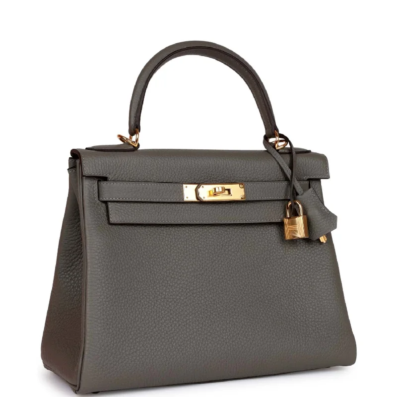 Hermes Kelly Retourne 28 Gris Meyer Clemence Gold Hardware