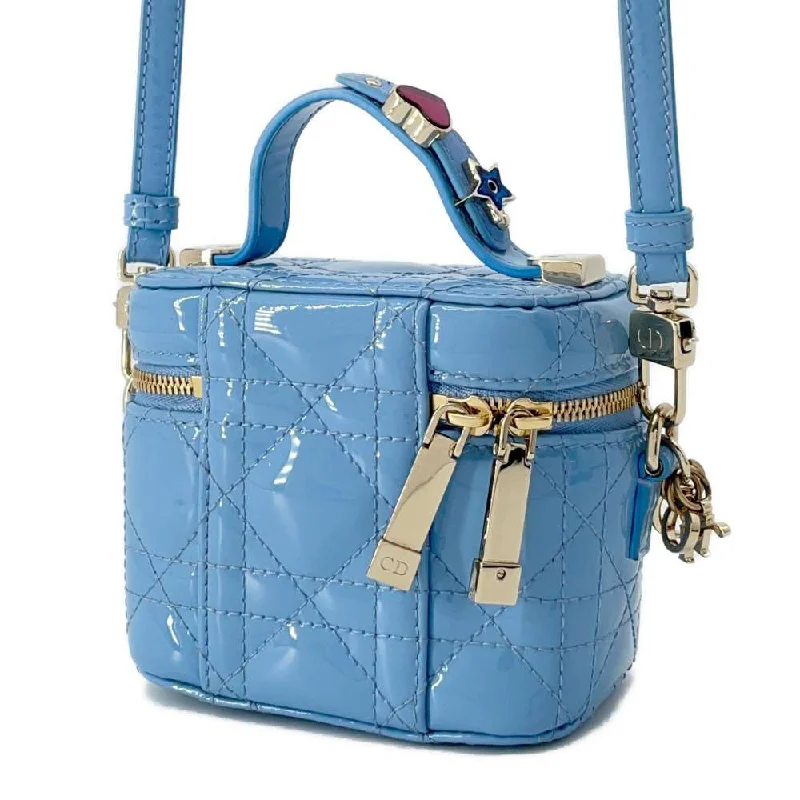 Christian Dior handbags with a removable shoulder strap for versatilityDior Lady Dior Vanity 2way Bag Light Blue S0935OWCB Patent Leather Size micro