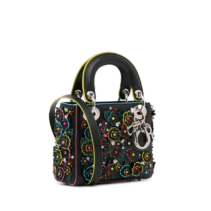 Christian Dior handbags with a detachable mirror for on - the - go touch - upsDior Lady Dior Flower Embroidered Bag (CjtZbT)