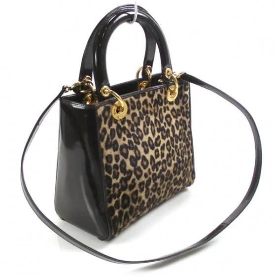 Christian Dior Saddle bags with a patent leather finish for a shiny lookDior Lady Dior Pony Hair Leopard HandBag