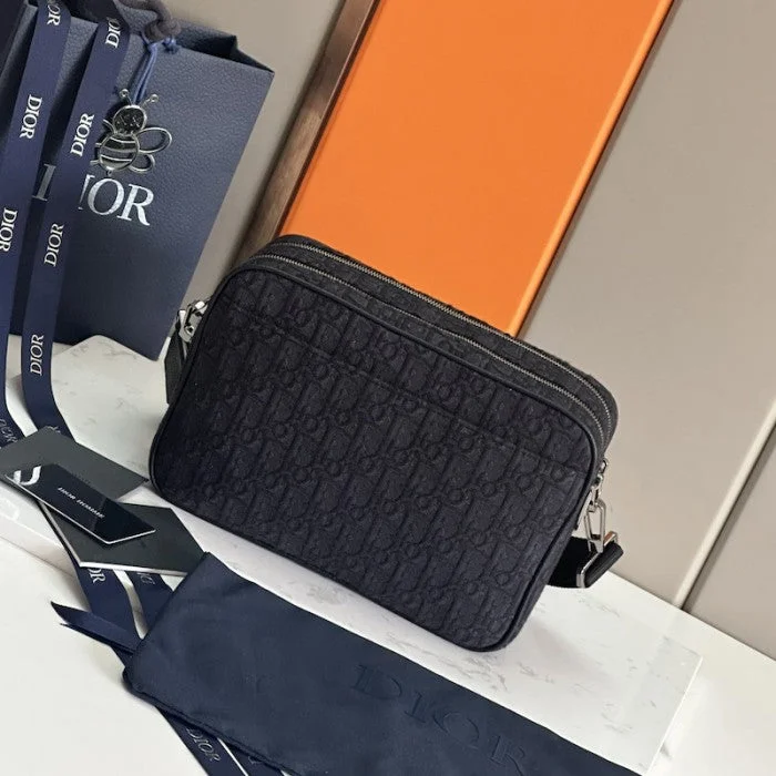 Christian Dior backpacks with a sleek, minimalist silhouetteDior Maxi Safari Bag with Strap Black Dior Oblique Jacquard