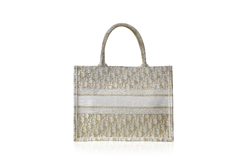 High - fashion Christian Dior bags with a geometric patternDior Medium Book Tote White and Gold