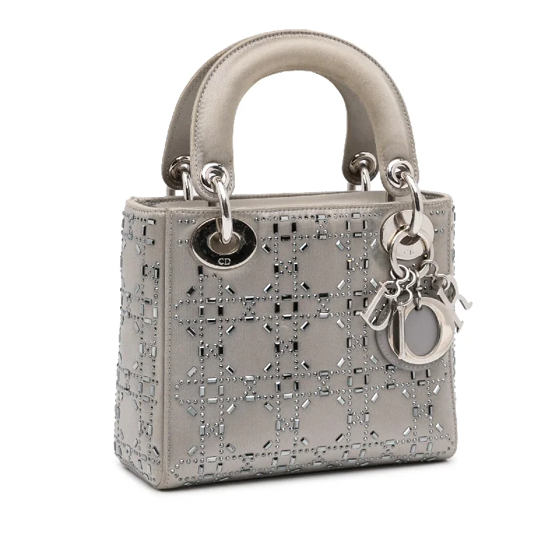 Christian Dior tote bags with a double - handle and shoulder - strap optionDior Mini Crystal Embellished Satin Lady Dior (s5Dg4b)