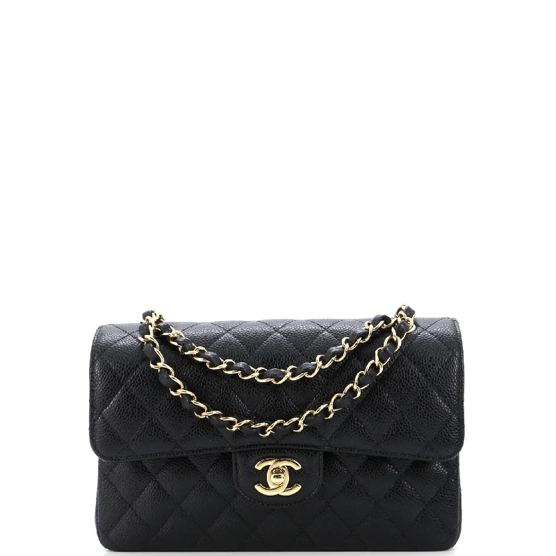 Christian Dior tote bags with a printed Dior logo on the frontClassic Double Flap Bag Quilted Caviar Small