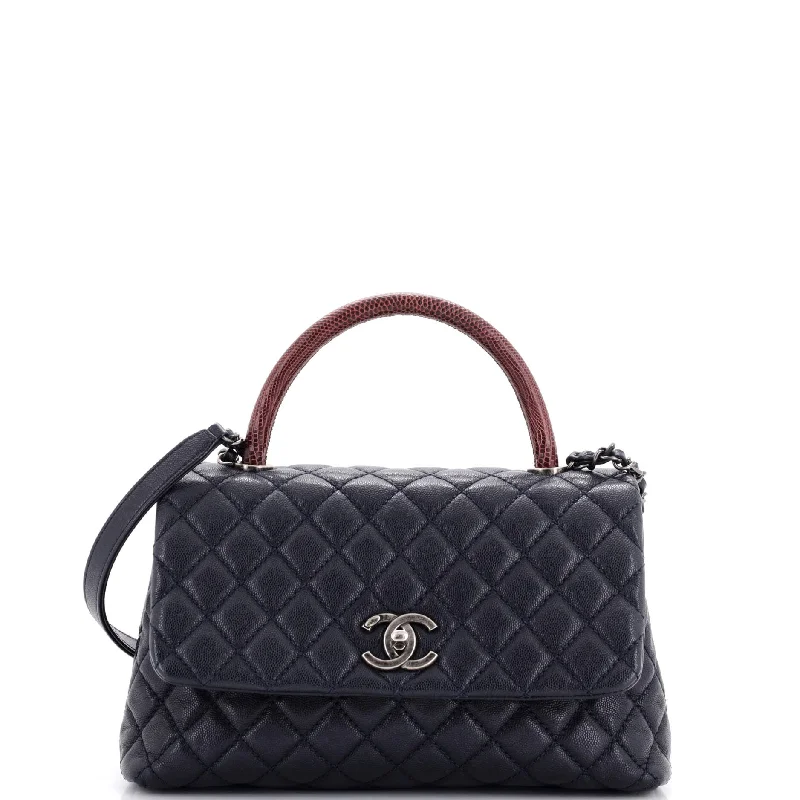 Christian Dior bags with a quilted pattern and gold - toned hardwareCoco Top Handle Bag Quilted Caviar with Lizard Small