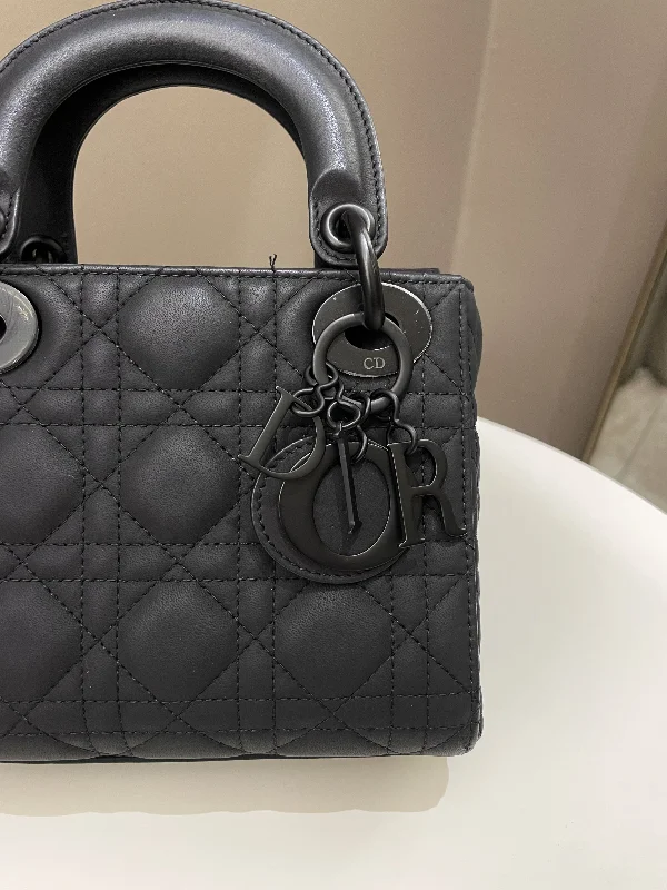 Christian Dior Saddle bags with a studded trim for a bold lookDior Lady Dior Mini Black Lambskin