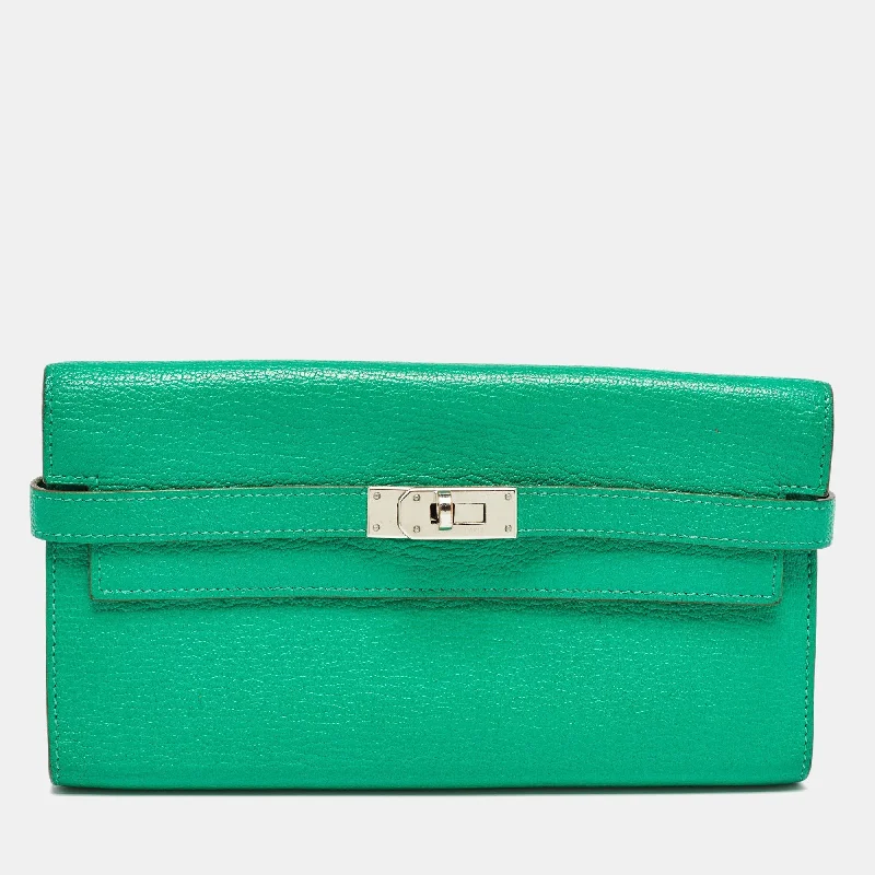 HERMES Menthe Chevre Mysore Leather Kelly Longue Wallet