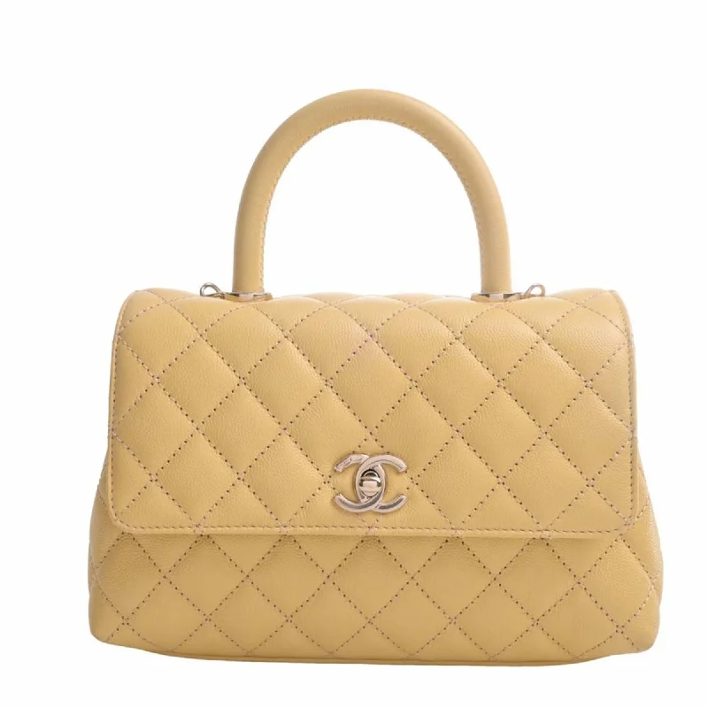 Chanel Medium Tote Bag for Office LadiesCHANEL Caviar Skin Matelasse Coco Mark Chain Shoulder Bag Yellow Ladies